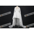 New Design V neck Long Sleeve White Evening Dress High Low Lace Formal Dress Short Front Long Back Dress